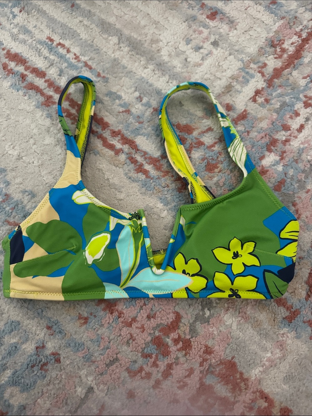 aerie Floral Green Blue Yellow Bikini Top